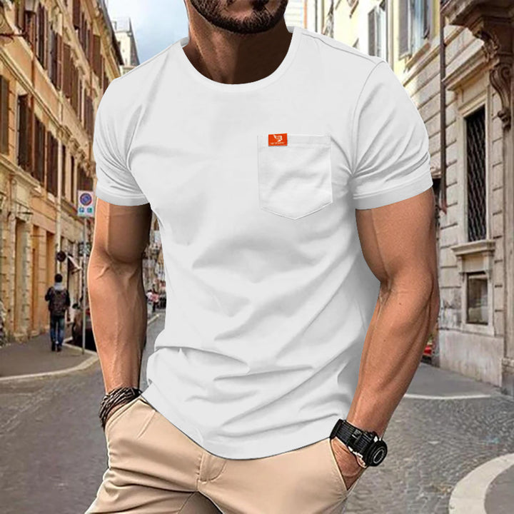 Herren nan klassisches Rundhals-T-Shirt mit Brusttasche und verstärktem Saum Echo Archiv