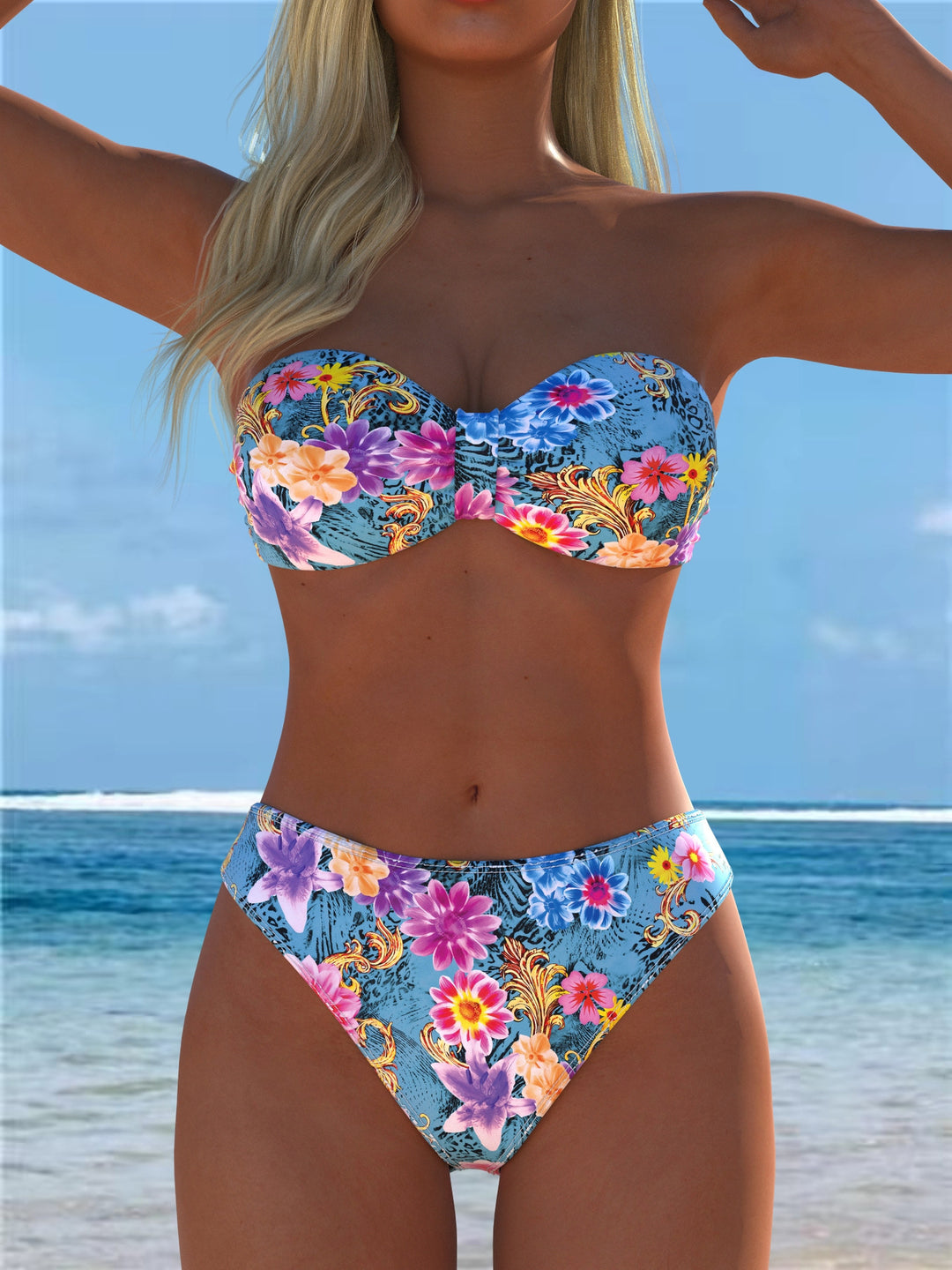 Damen Bikini-Set mit einem eleganten Bustier-Oberteil und hohem Beinausschnitt Echo Archiv