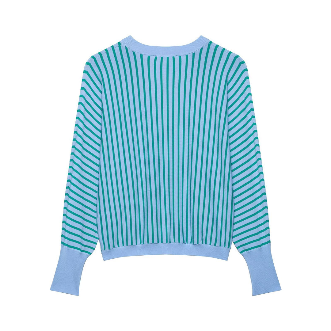 Damen Leichter Rundhals-Feinstrickpullover mit schmalen Längs- und Diagonalstreifen Echo Archiv