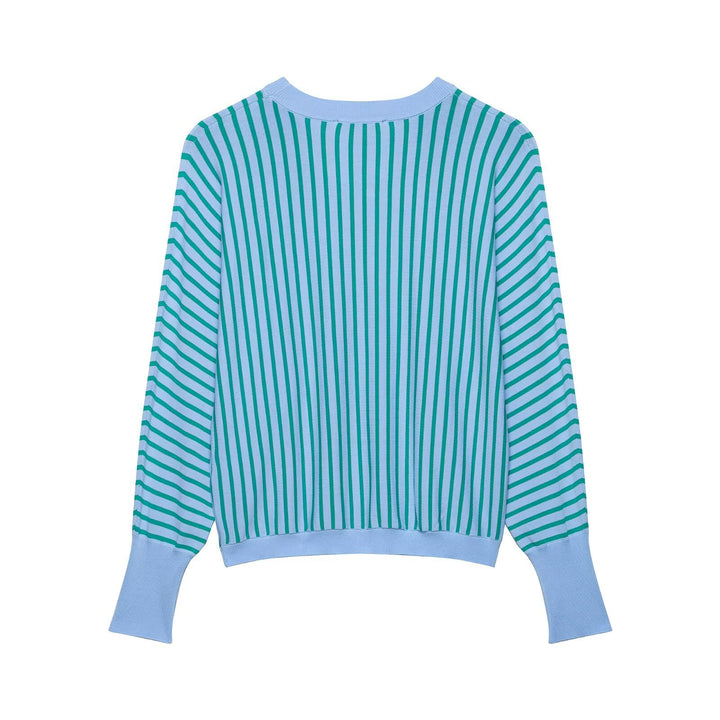 Damen Leichter Rundhals-Feinstrickpullover mit schmalen Längs- und Diagonalstreifen Echo Archiv