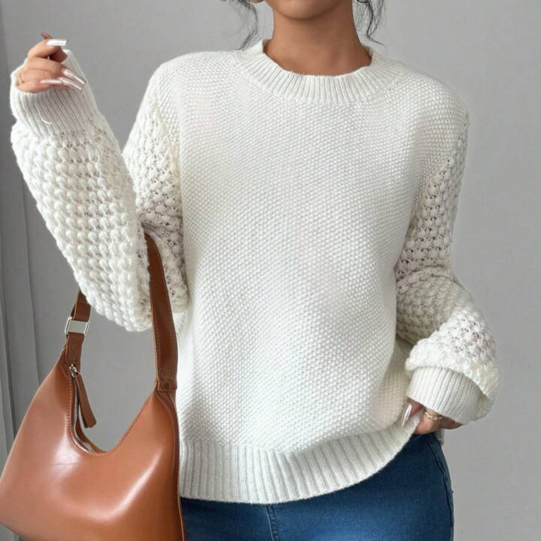 Damen Strukturiertes Grobstrick-Pullover mit Ajour-Ärmeln und geripptem Saum – Mavelle