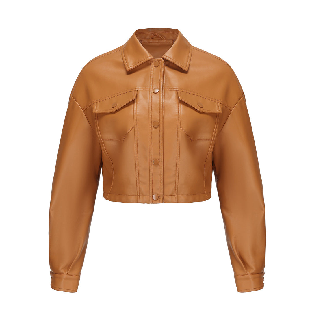 Damen nan kurze Lederjacke im Trucker-Stil mit kastiger Cropped-Passform Echo Archiv