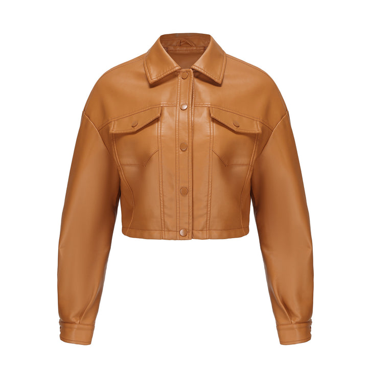 Damen nan kurze Lederjacke im Trucker-Stil mit kastiger Cropped-Passform Echo Archiv