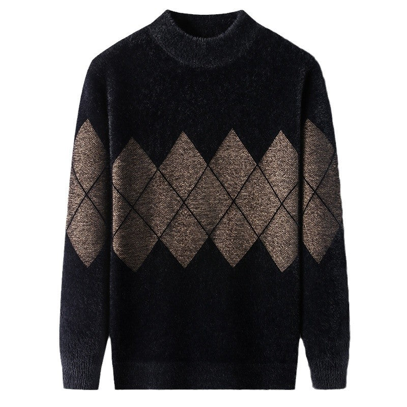 Herren eleganter Rollkragenpullover mit modernen Rautenmuster Echoarchiv