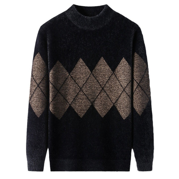 Herren eleganter Rollkragenpullover mit modernen Rautenmuster Echoarchiv