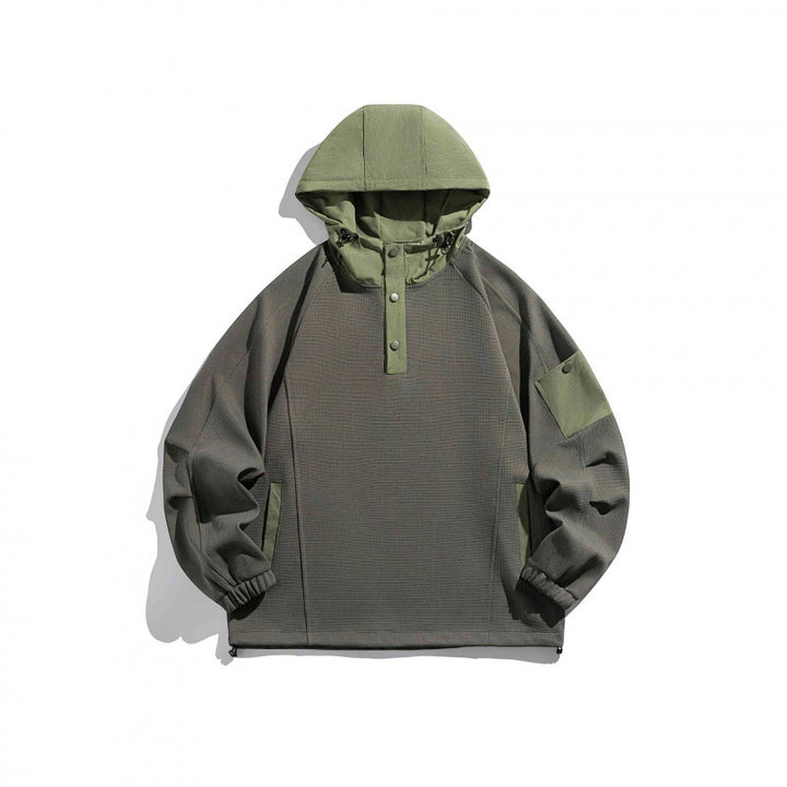 Unisex Technischer Kapuzenpullover im Oversize‑Cut mit Henley‑Knopfleiste, Patchtasche und tunnelzug Echo Archiv