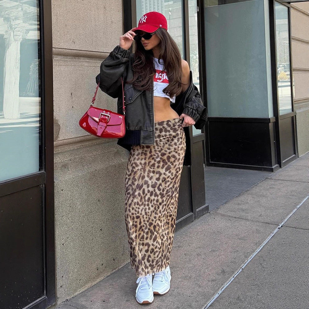 Damen Maxi-Rock mit elegantem Leoprint und hohem Schlitz Echo Archiv
