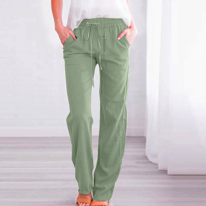 Damen Bequeme Leinen-Hose mit elastischem Bund und Taschen Echoarchiv