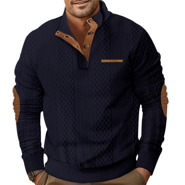 Herren Strickpullover mit klassischer Knopfleiste und Lederdetails Echoarchiv