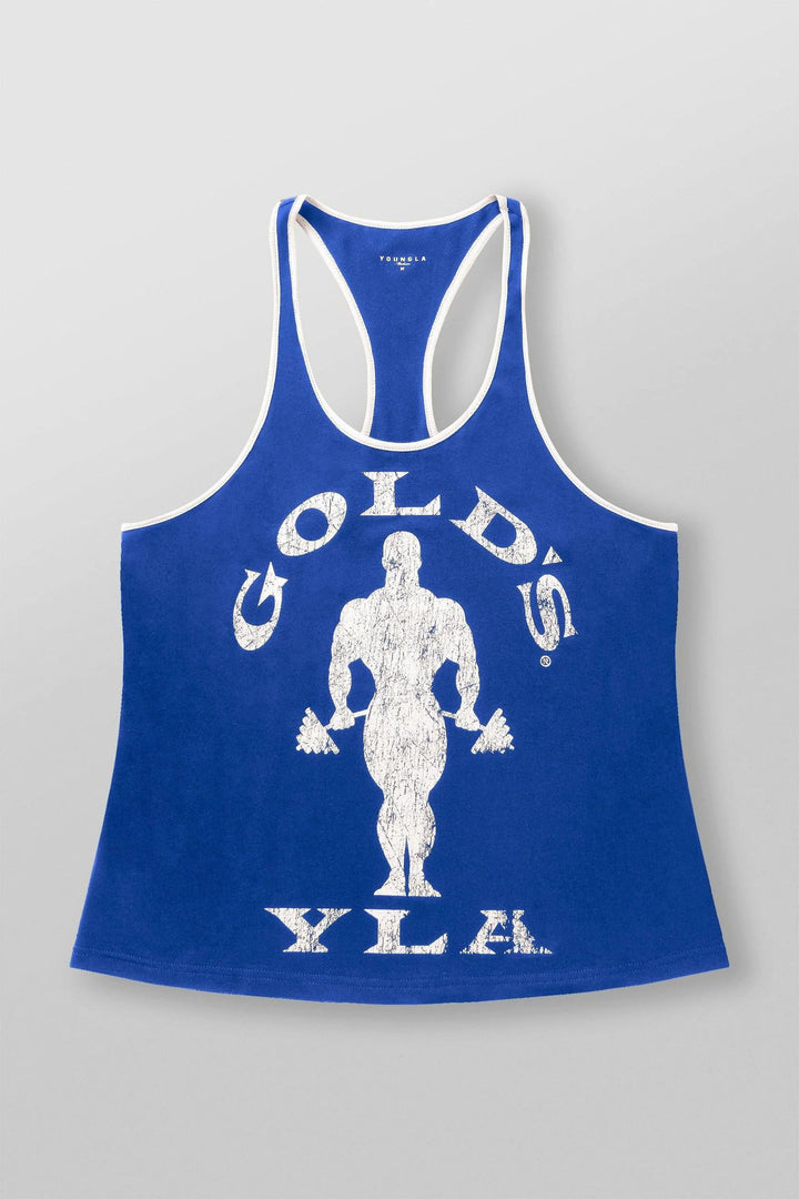 Herren nan athletisches Stringer Tanktop rückenfreier Schnitt mit Kontrastpaspel und Kraftsportmotiv Echo Archiv