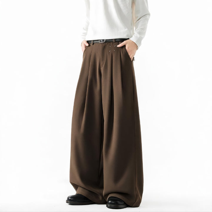 Herren Extrawide Palazzo-Hose mit hoher Taille, Bundfalten und weitem Bein Echoarchiv