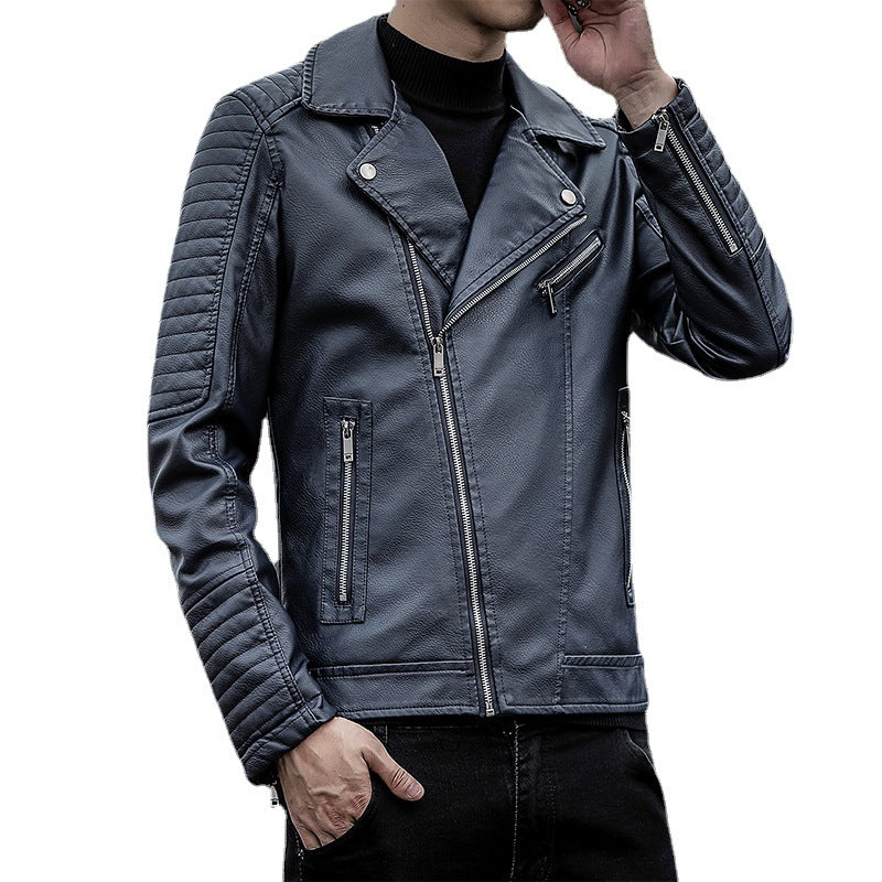Herren Bikerjacke aus Lederimitat mit gesteppter Ärmelpartie und asymmetrischem Reißverschluss – Taviero