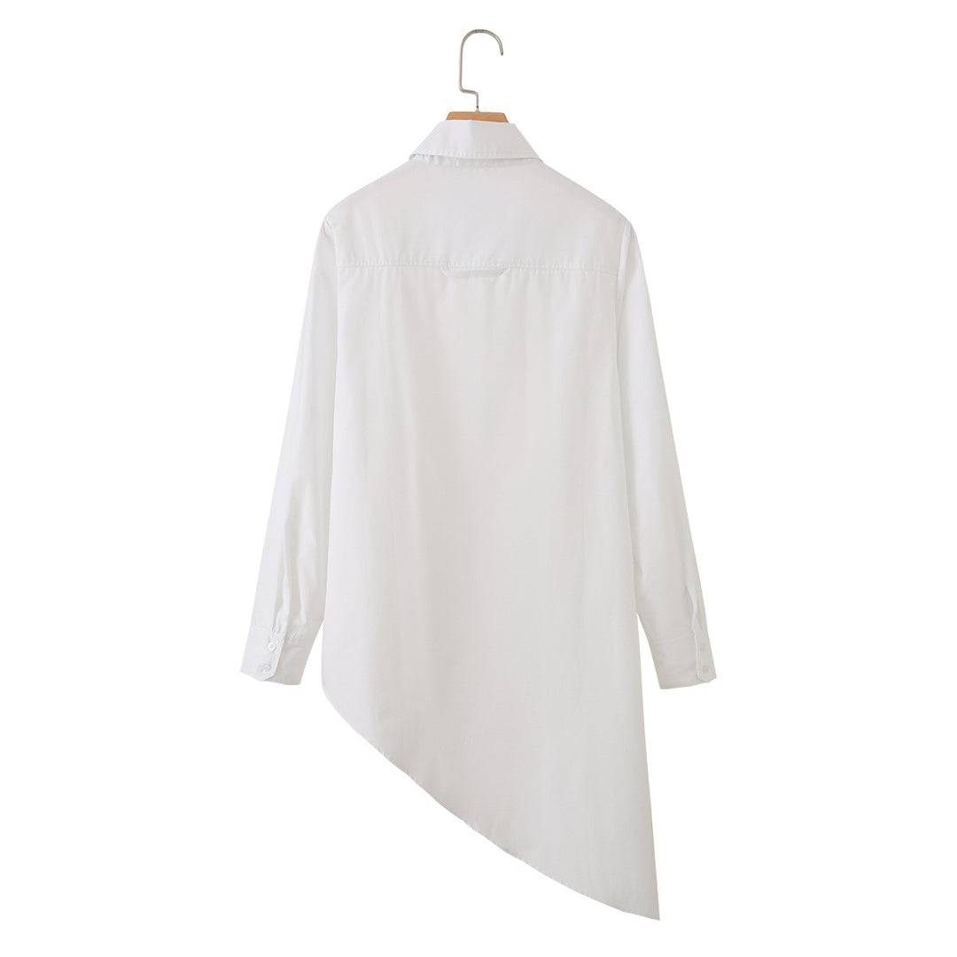 Damen Asymmetrische Oversize-Hemdbluse mit seitlichem Drape und verdeckter Knopfleiste Echo Archiv