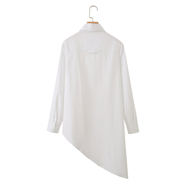 Damen Asymmetrische Oversize-Hemdbluse mit seitlichem Drape und verdeckter Knopfleiste Echo Archiv