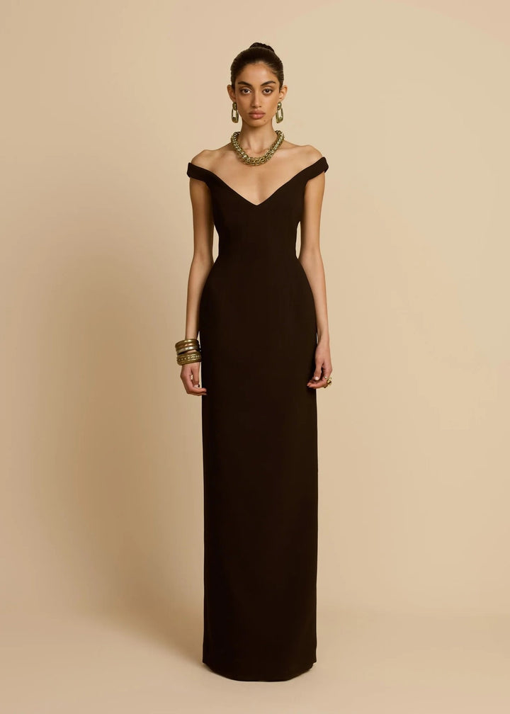 Damen Schlichtes Off-Shoulder-Maxikleid Echo Archiv