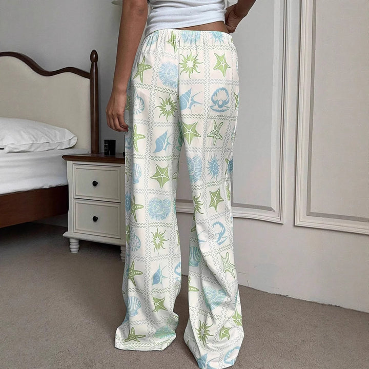 Damen Weite Loungehose mit elastischem Bund und Muschelprint – Avérine