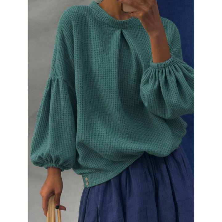 Damen Oversize Waffelstrickpullover mit Ballonärmeln und Kellerfalte Echoarchiv
