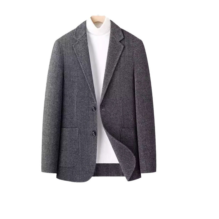 Herren Fischgrät-Wollblazer mit Reverskragen und aufgesetzten Taschen Echoarchiv