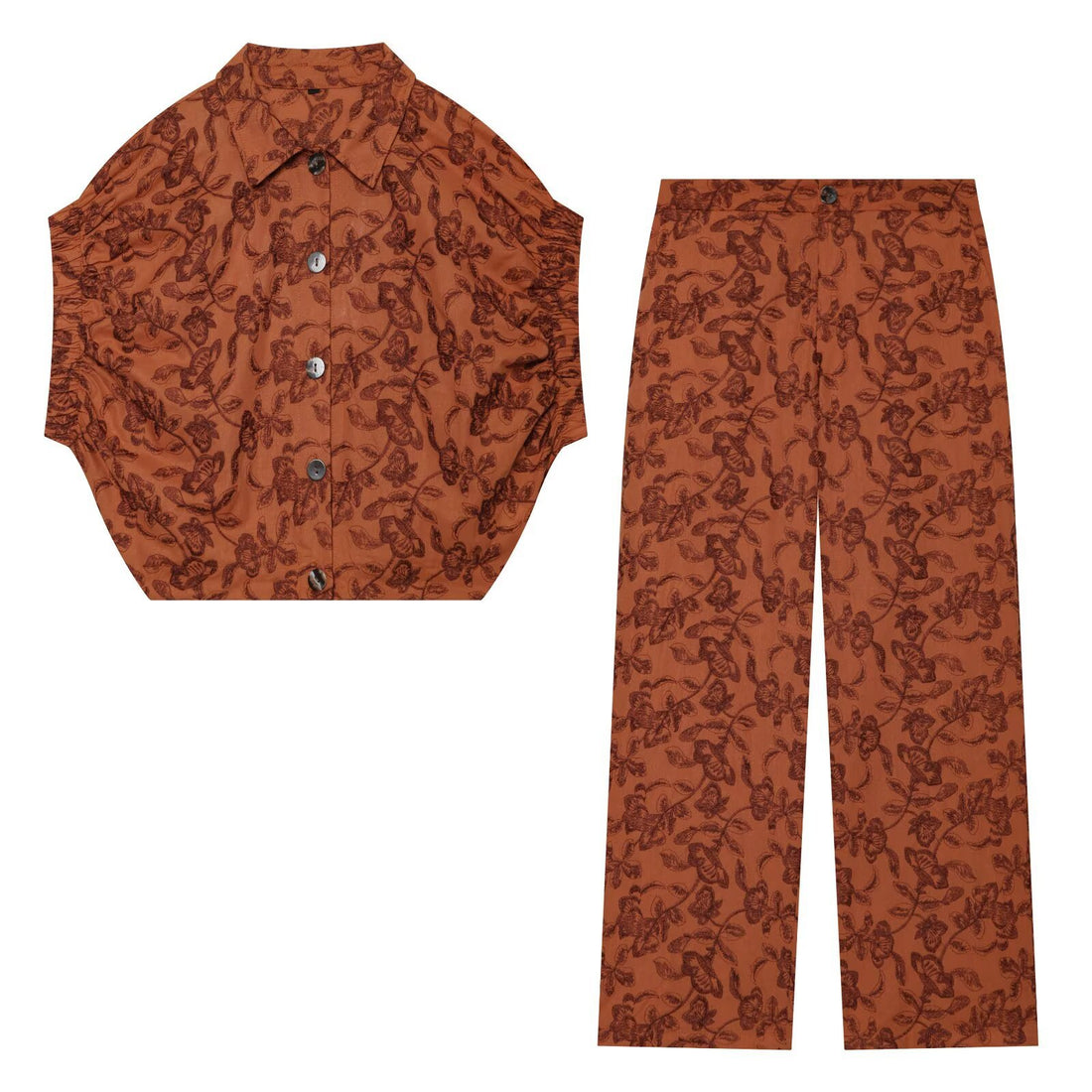 Damen Weite Jacquard‑Hose mit hohem Bund und floraler Musterung Echo Archiv