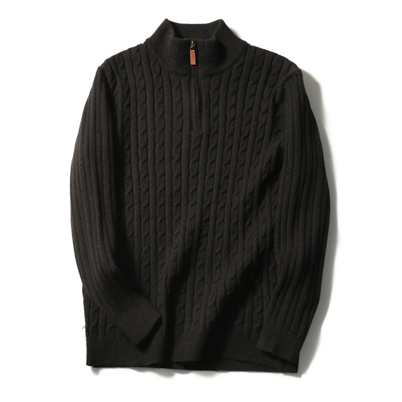 Herren Feinstrick-Pullover mit Zopfmuster und Halbzip-Stehkragen Echoarchiv