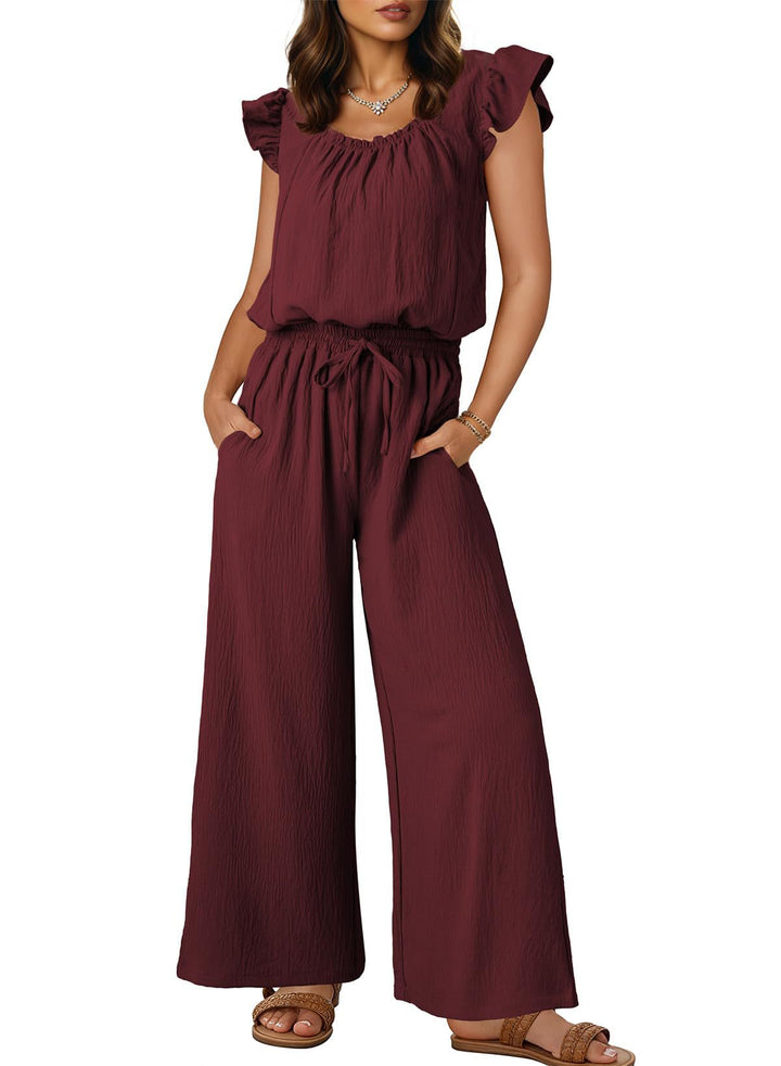 Damen Crinkle-Overall mit weitem Bein, elastischem Taillenbund und Rüschenärmeln Echo Archiv
