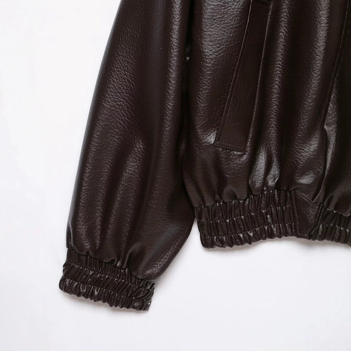 Damen Oversized Kunstleder-Bomberjacke mit Epauletten, elastischem Saum und Eingrifftaschen Echo Archiv