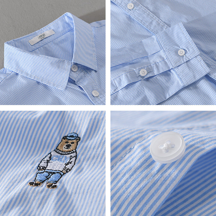 Herren Gestreiftes Baumwollhemd mit feiner Stickerei und relaxed Schnitt Echoarchiv