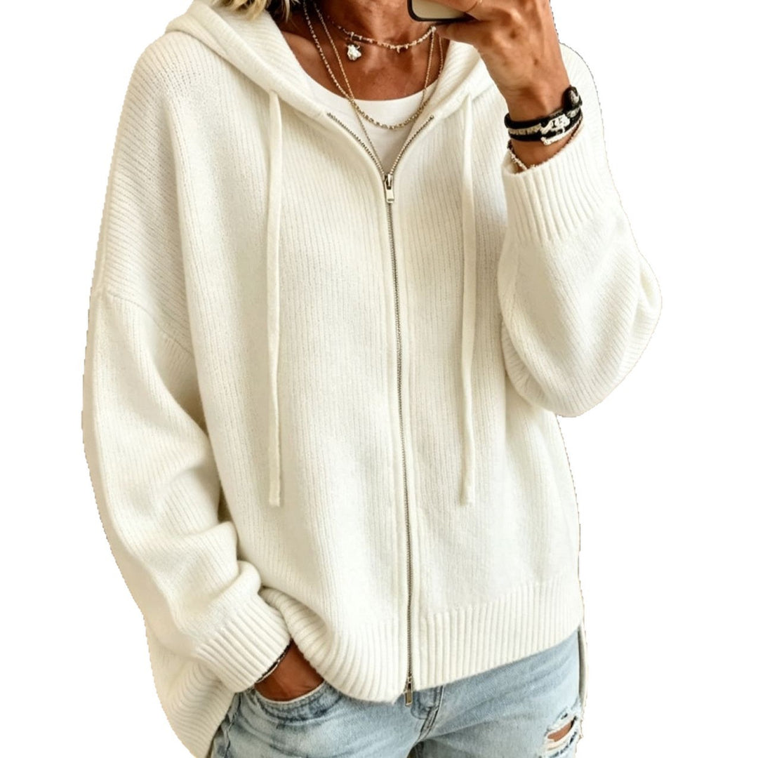 Damen Grobgestrickter Zip‑Hoodie‑Cardigan mit Oversize‑Passform und gerippten Bündchen – Auréline