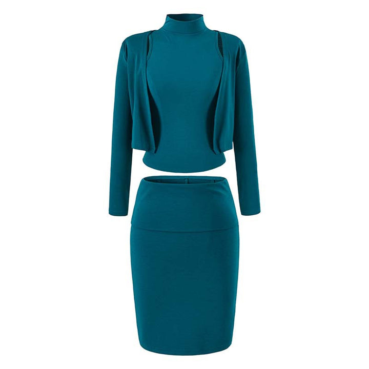 Damen Zweiteiliges Business-Strickset mit Rollkragen-Top, Bolero und Bleistiftrock Echoarchiv