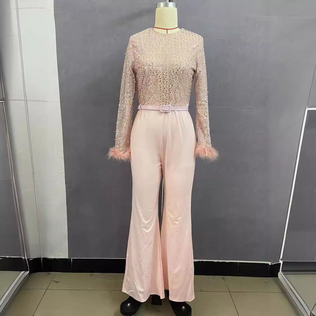 Damen Glitzerndes Oberteil mit langen Ärmeln und eleganter Hose Echo Archiv