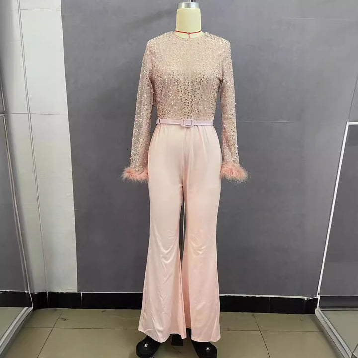 Damen Glitzerndes Oberteil mit langen Ärmeln und eleganter Hose Echo Archiv