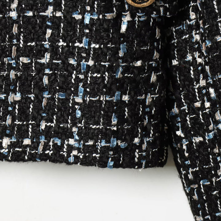 Damen Bouclé‑Tweed‑Cropped‑Jacke mit Stehkragen und goldfarbenen Schmuckknöpfen Echoarchiv