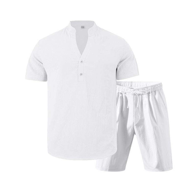 Herren lässiges Freizeit-Set aus atmungsaktivem Baumwollmix mit eleganter Knopfleiste Echoarchiv