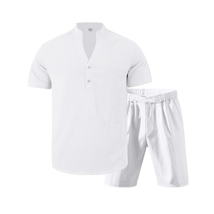 Herren lässiges Freizeit-Set aus atmungsaktivem Baumwollmix mit eleganter Knopfleiste Echoarchiv