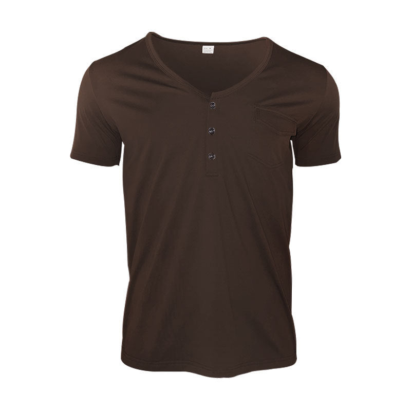 Herren lässiges V-Ausschnitt Henley T-Shirt mit praktischer Brusttasche Echoarchiv