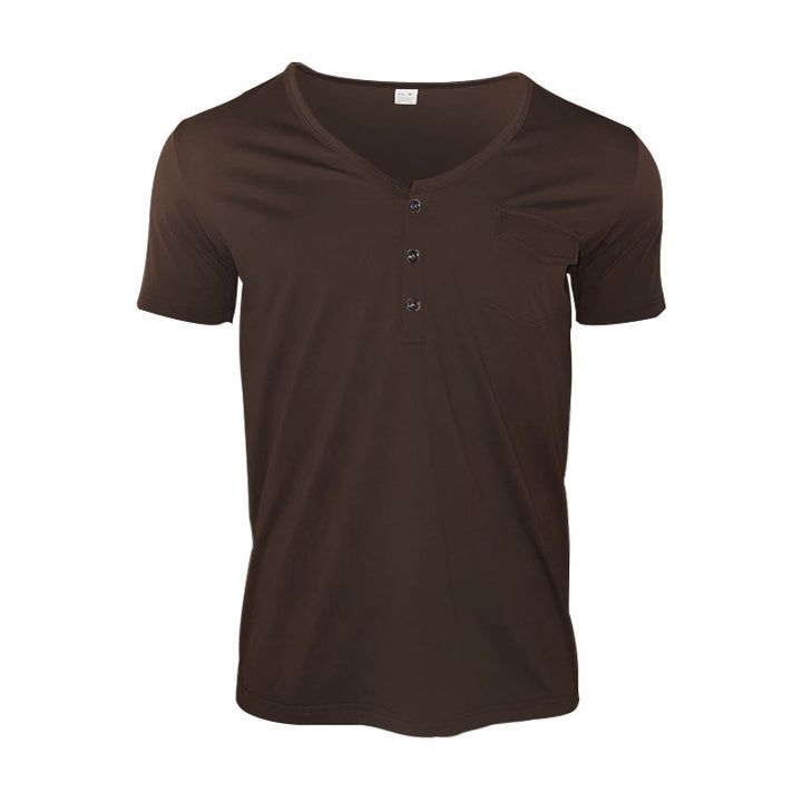 Herren lässiges V-Ausschnitt Henley T-Shirt mit praktischer Brusttasche Echoarchiv