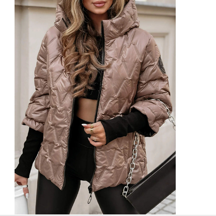 Damen nan kurze gesteppte Wattierte Steppjacke mit Hochkragen Wet-Look und Rippbündchen Echo Archiv