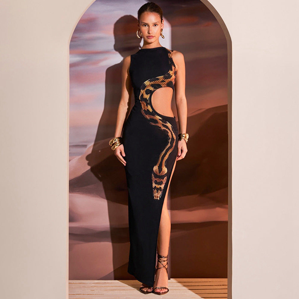 Damen Schickes Maxi-Kleid mit aufregendem cut-out Design und hohem Schlitz Echo Archiv