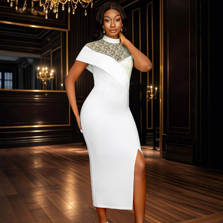 Damen Elegantes Abendkleid mit Spitzeneinsatz und asymmetrischem Schnitt Echo Archiv
