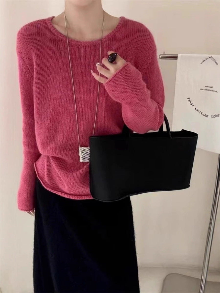 Damen Leichter Oversize-Feinstrickpullover mit Rundhals, dezentem Sheer-Effekt und gerundetem Saum Echoarchiv