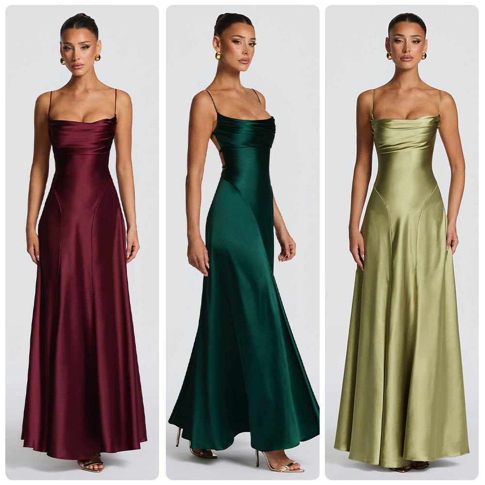 Damen Elegantes Maxikleid mit raffinierten Spaghetti-Trägern und fließendem Satin Echoarchiv