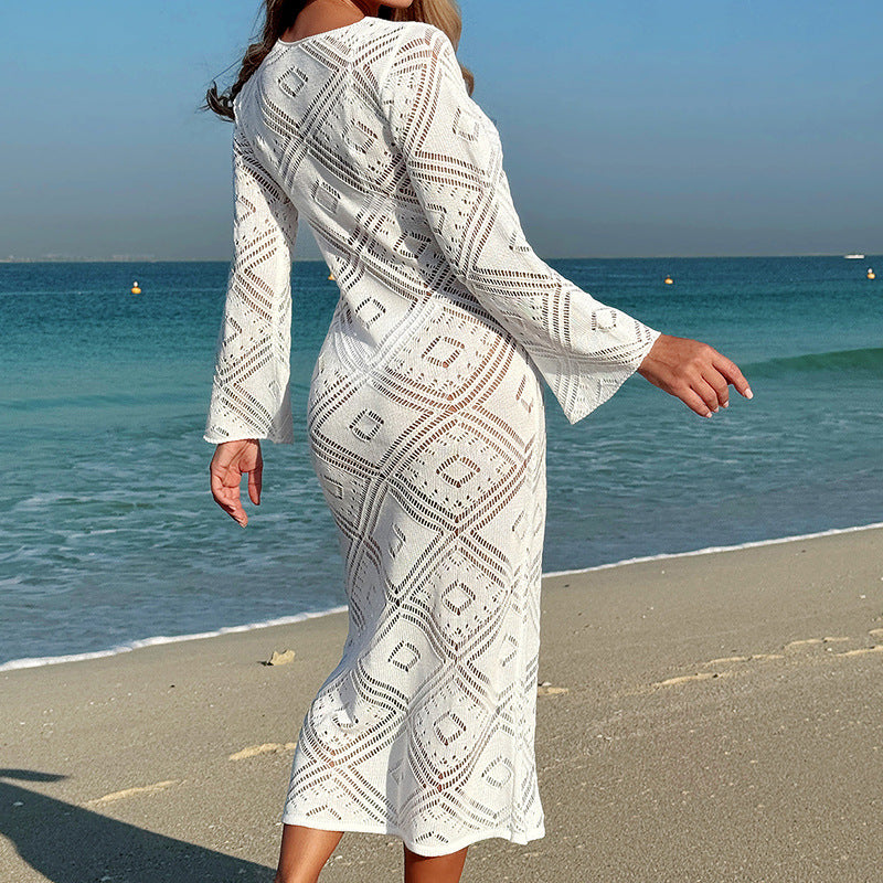Damen Häkel-Strandkleid mit weit ausgestellten Ärmeln und geometrischem Muster Echo Archiv
