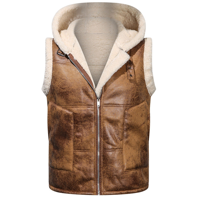 Herren Ärmellose Teddy-gefütterte Kapuzenweste im Shearling‑Look Echoarchiv