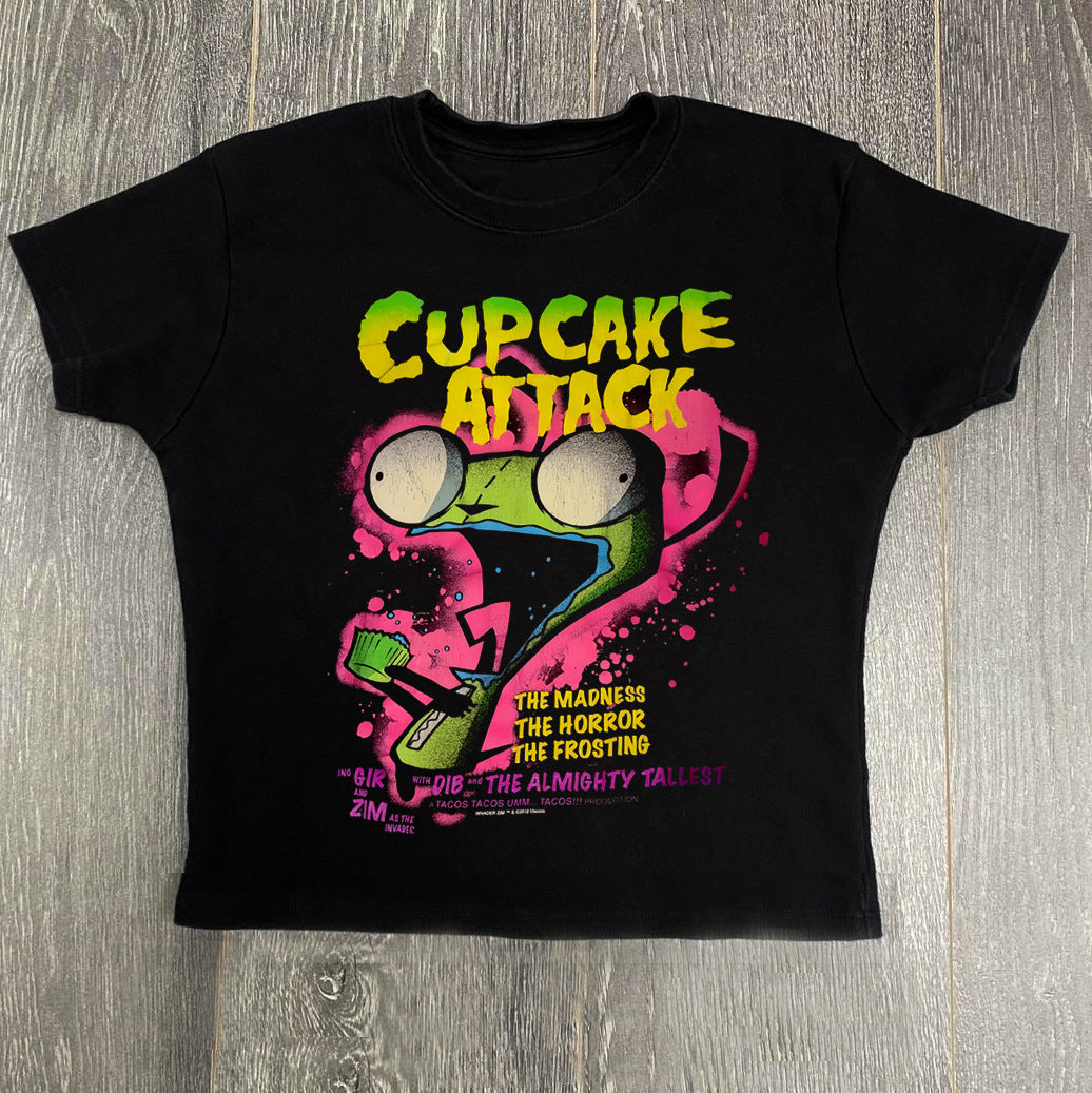 Damen T-Shirt mit kreativem Cupcake-Motiv und modernem Druck Echo Archiv