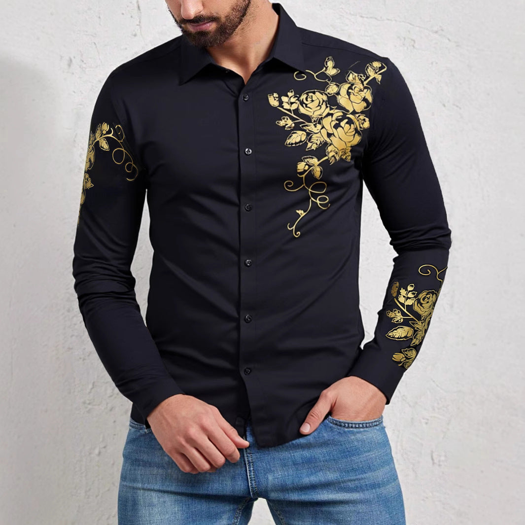 Herren Elegantes Hemd mit floralen Akzenten und glänzenden Details Echoarchiv