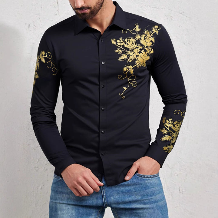 Herren Elegantes Hemd mit floralen Akzenten und glänzenden Details Echoarchiv