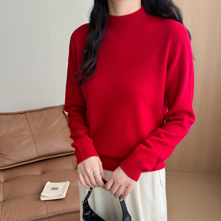 Damen Feiner Feinstrick-Pullover mit kurzem Stehkragen und Kaschmir-Optik Echoarchiv