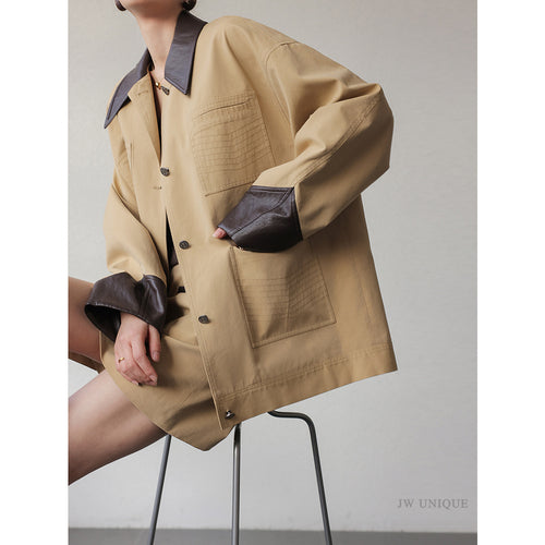 Damen Modische Übergangsjacke mit Lederakzenten Echoarchiv