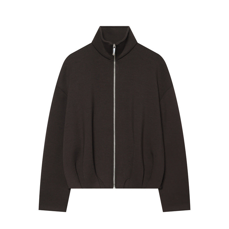 Damen Boxy Cropped Stehkragen‑Strickjacke mit durchgehendem Reißverschluss und überschnittener Schulter Echo Archiv
