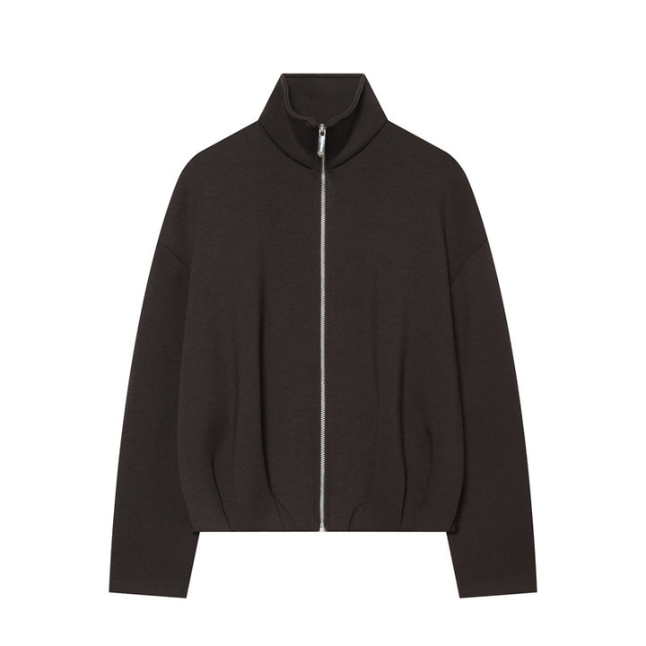 Damen Boxy Cropped Stehkragen‑Strickjacke mit durchgehendem Reißverschluss und überschnittener Schulter Echo Archiv